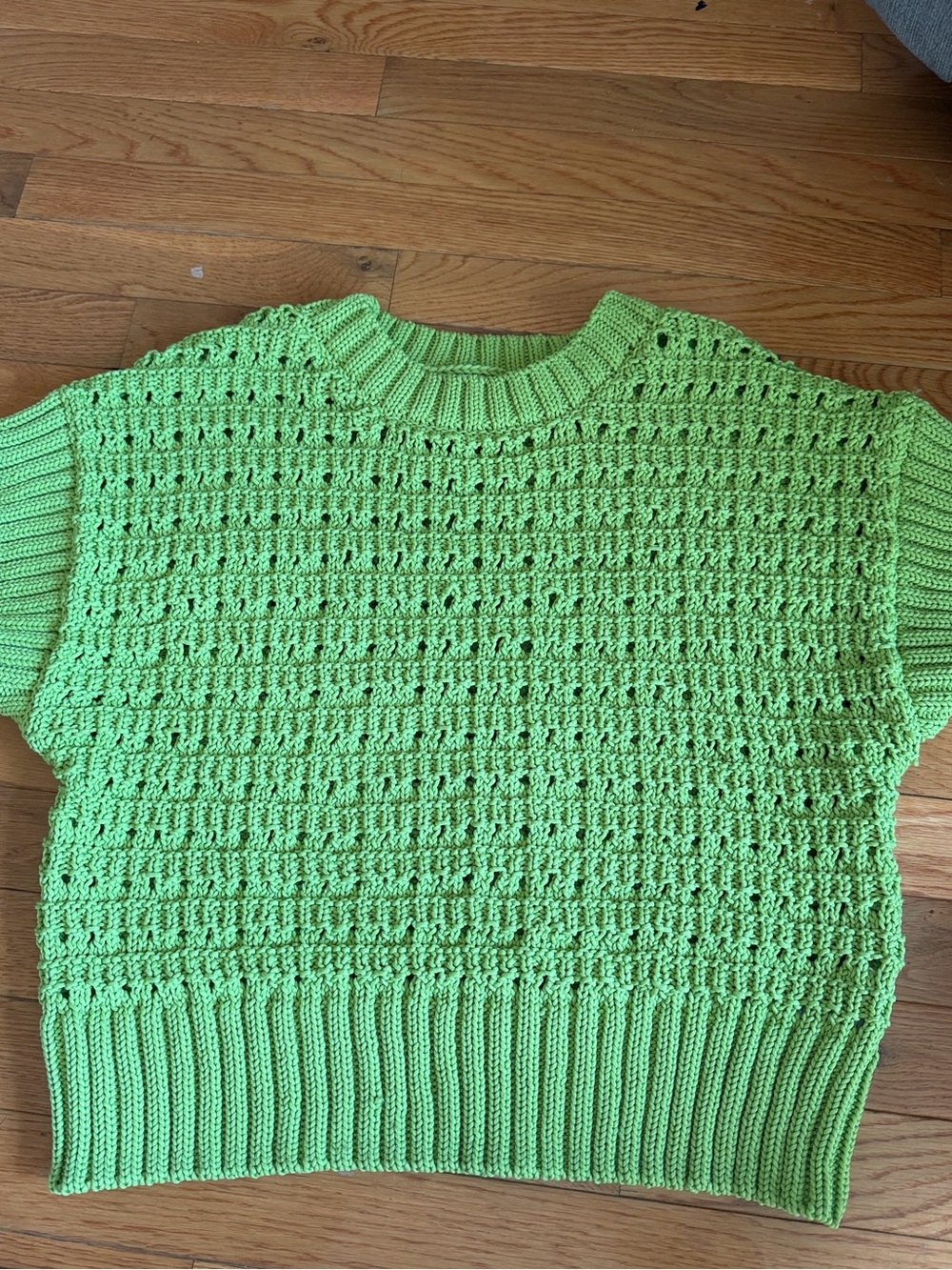 Varley Lime Green Open-Knit Short Sleeve Sweater